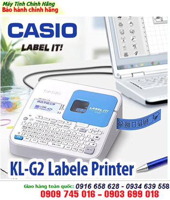 Casio KL-G2; Máy in nhãn in tem dán hồ sơ văn phòng Casio KL-G2 có cổng kết nối USB và định dạng kiểu mã vạch